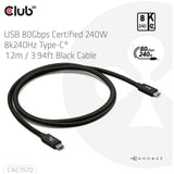 Club 3D USB-C 80 Gbps certificeret 240W 8K 240Hz kabel (sort, 1,2m)
