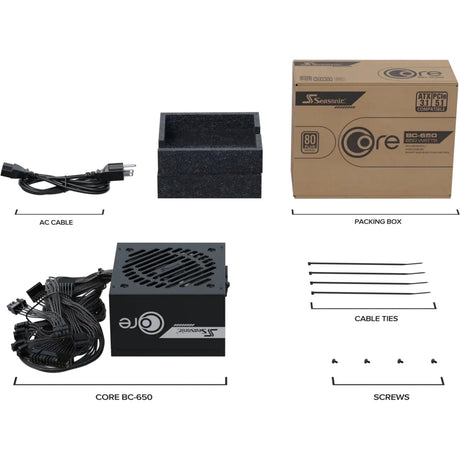 Seasonic core bc-650 atx 3.1 650 watt strømforsyning (sort, 2x pcie)