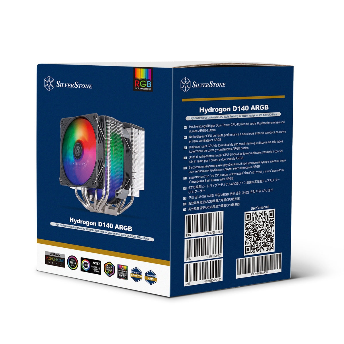 Silverstone SST-HYD140-ARGB CPU-køler (4-benet PWM blæserstik, 4-1 ben ARGB (5V LED))