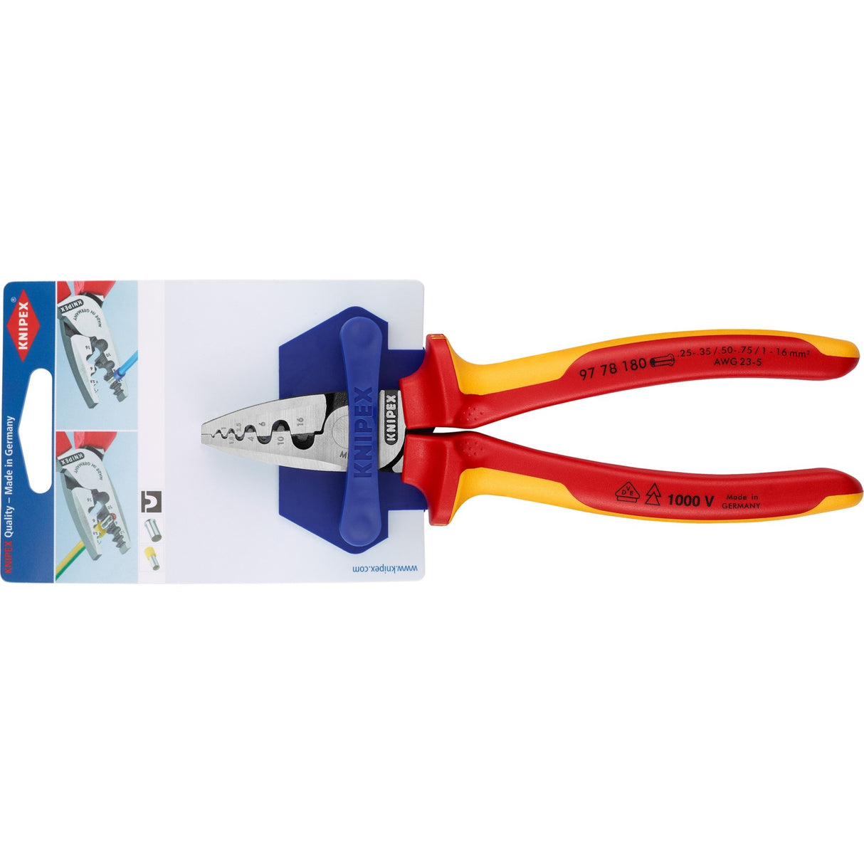 Knipex 97 serien - krympetang - 180mm - vde isolering - ergonomisk