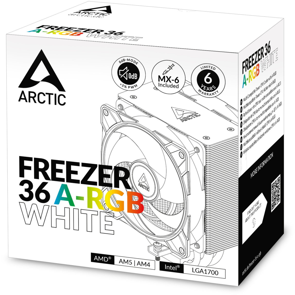 Arctic freezer 36 a-rgb cpu køler (hvid, 4-benet pwm)