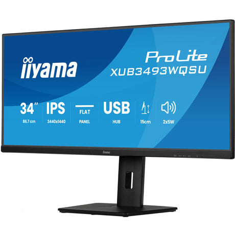 Iiyama prolite xub3493wqsu-b6 34 ultrabred skærm (sort (mat), 2x HDMI, skærmport, 2x USB-A, USB-B, 2x USB-C)