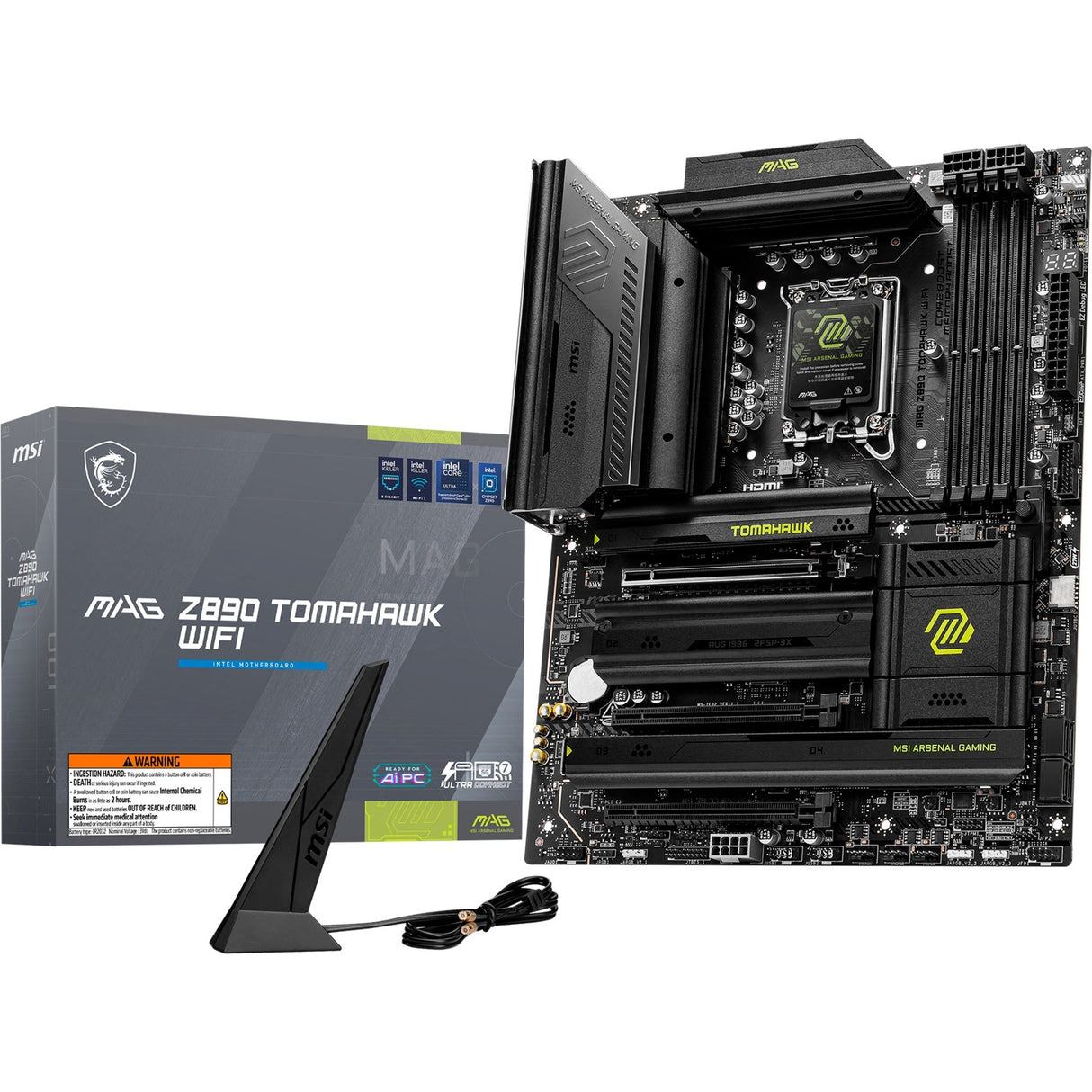 MSI Mag Z890 Tomahawk WiFi Socket 1851 bundkort (sort gul, RAID, 5GB-LAN, WiFi 7, BT, lyd, ATX)