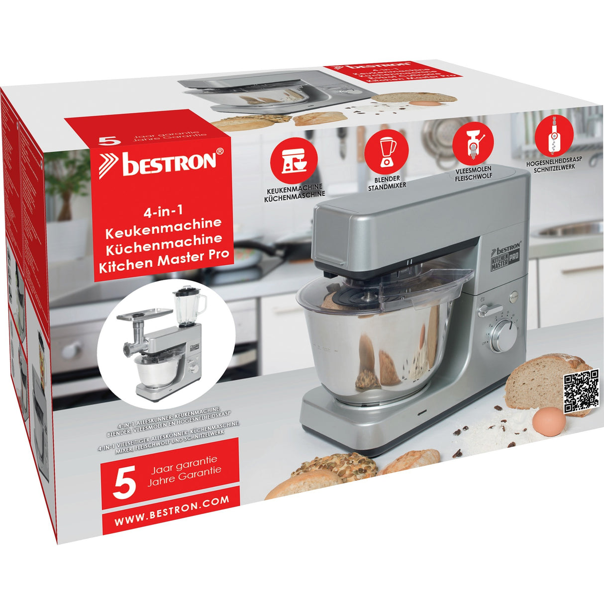Bestron akm1600s 4-i-1 foodprocessor kitchen master pro (sølv)