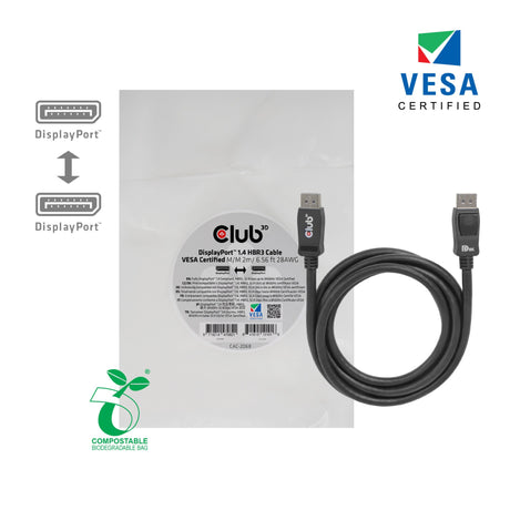Club 3D Displayport 1.4 Vesa certificeret kabel han-han (sort, 2 meter, 8k 60hz, 32,4gbps)