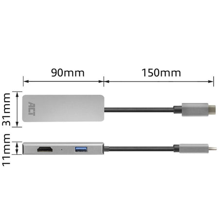 Akt-tilslutning USB-C 4K multiport-adapter til 2 HDMI-skærme, USB-A-dataport (aluminium)