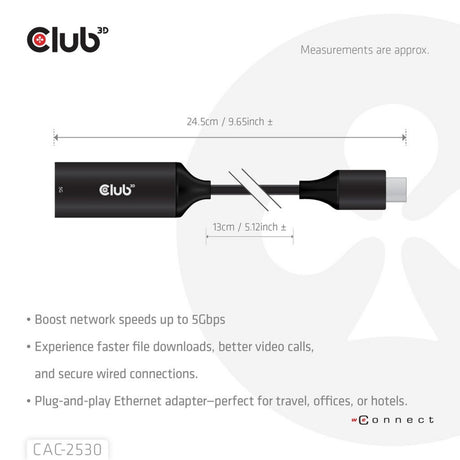 Club 3D USB-C til RJ45 5 Gbps Ethernet MF-adapter (sort)