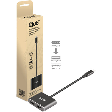 Club 3D MST Hub USB3.2 Gen2 Type-C (DP Alt-Mode) til DisplayPort + HDMI 4K60Hz M-F (sort)
