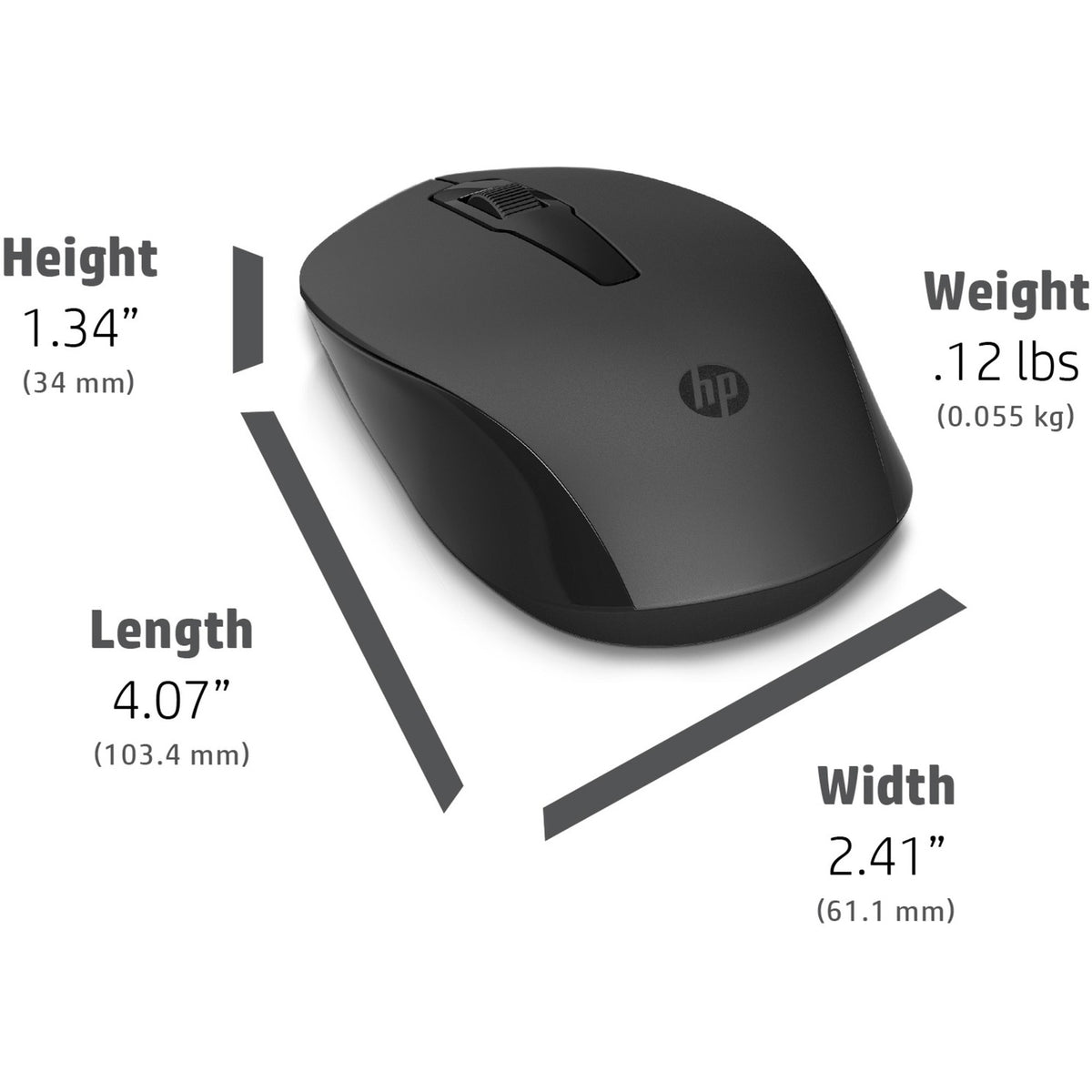 Hp 150 trådløs mus (mørkegrå sort, 1600 dpi)