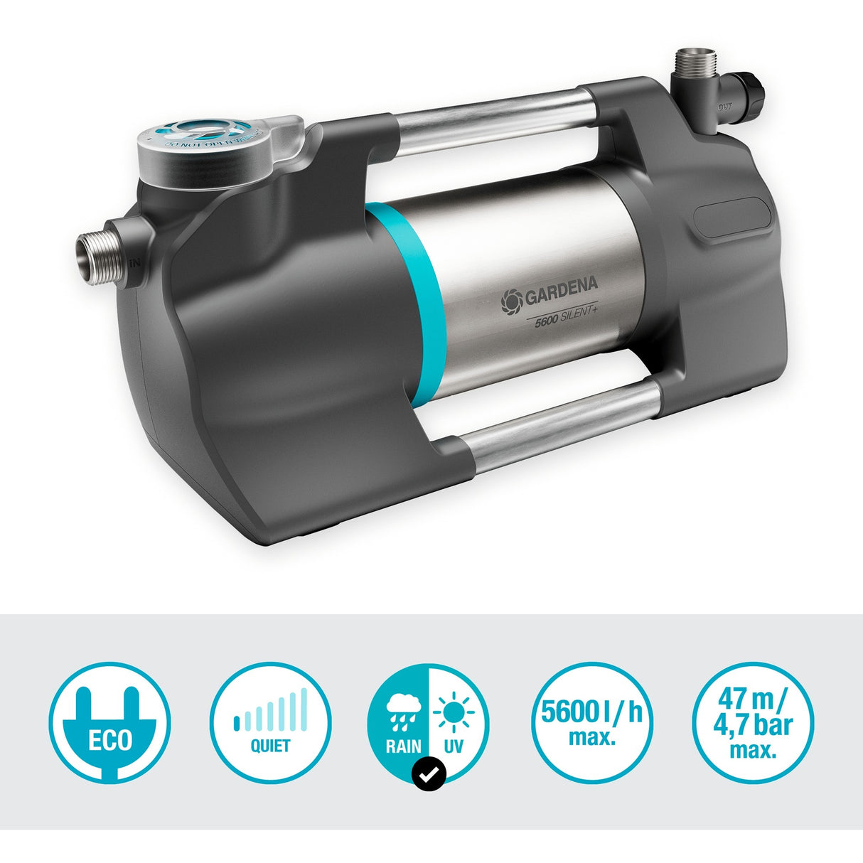 Gardena vandpumpe 5600 silent+ (sort sølv)