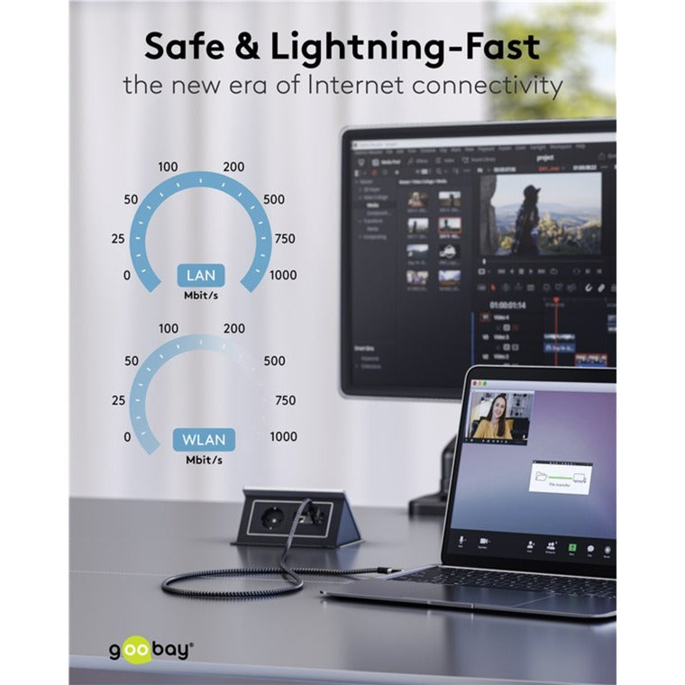 Goobay netværksadapter USB-C 3.2 gen1 til RJ-45 (sort sølv, 2 meter)