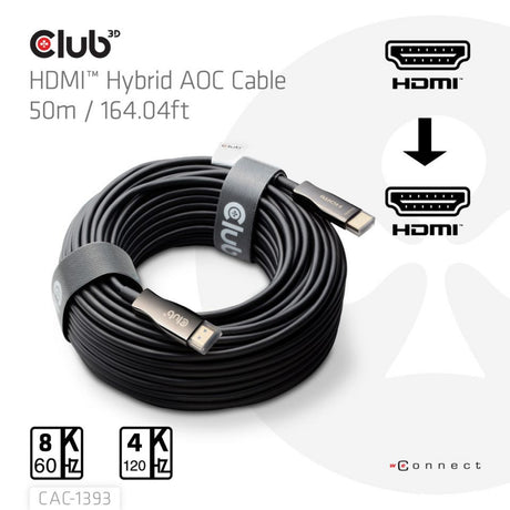 Club 3D HDMI Hybrid AOC-kabel 8K60Hz 4K120Hz 50m (sort)