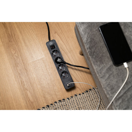 Brennerstuhl ecolor strømskinne med 2 USB-C ladestik | 4 stikkontakter | sort | 1,5m h05vv-f 3g1,5 - 1153240106