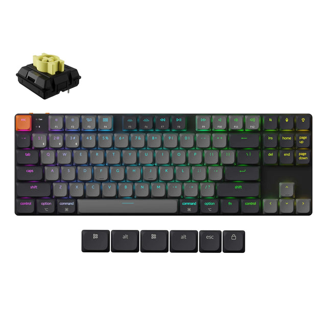 Keychron k1 qmk-h4, tastatur (sort, us-layout, milk pom banana, 80%, rgb lysdioder, abs keycap, hot swap, usb-c | bluetooth 5.2)