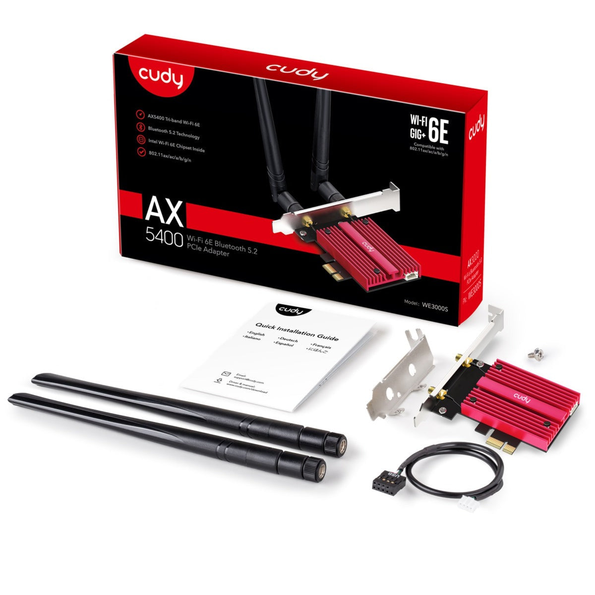 Cudy AX5400 Wi-Fi 6e Bluetooth 5.3 PCI-E WLAN-adapter (rød)