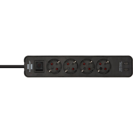 Brennerstuhl ecolor strømskinne med 2 USB-C ladestik | 4 stikkontakter | sort | 1,5m h05vv-f 3g1,5 - 1153240106