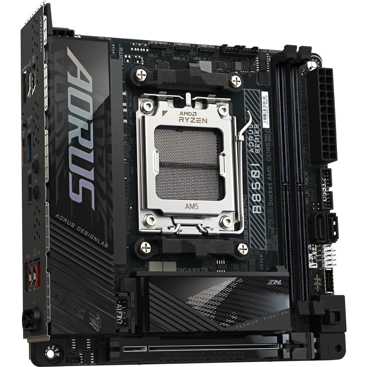 Gigabyte B850i Aorus Pro Socket AM5 bundkort (sort, RAID, 2,5 GB-LAN, Wi-Fi 7, BT, lyd, Mini-ITX)