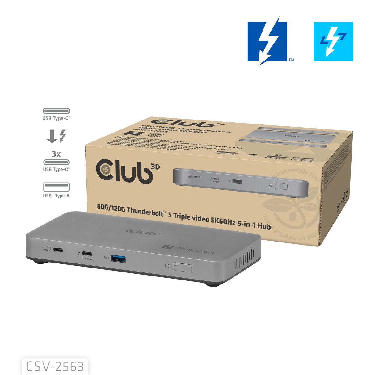 Club 3D 5-1 Thunderbolt 5 Hub Triple Video Docking Station (grå)