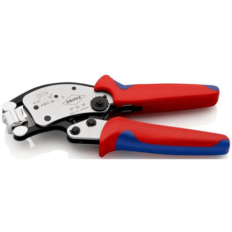 Knipex twistor 16 selvjusterende crimptang til rørringe (rød blå, med roterende crimpehoved)