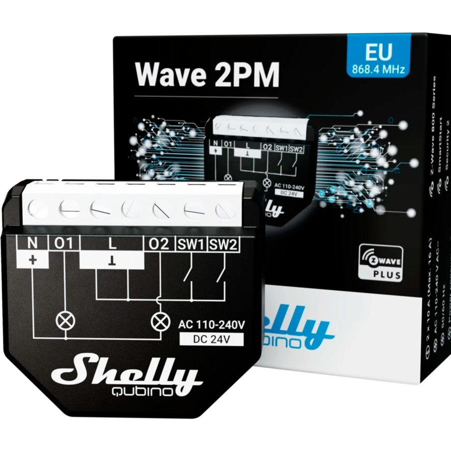 Shelly qubino wave 14:00 relæ (sort, 2-kanal, z-wave)