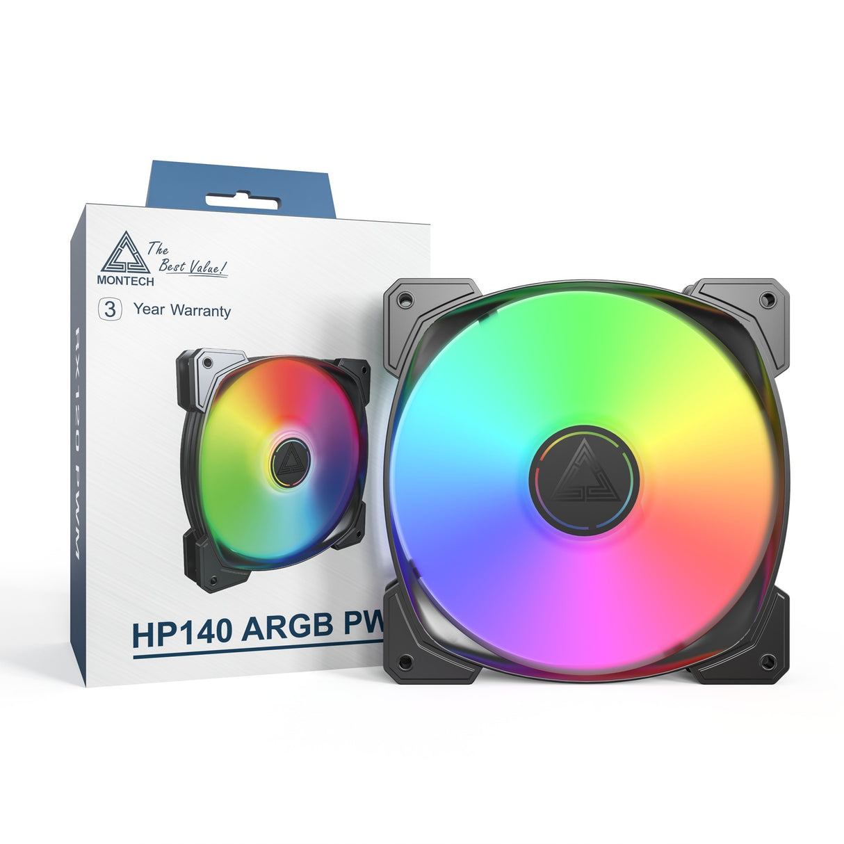 Montech hp140 argb pwm kabinet blæser (sort, 140 x 140 x 25 mm)