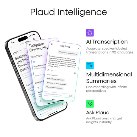 Plaud note prodikteringsmaskine (sort, 64 GB, Bluetooth (BLE 5.4), dual-band Wi-Fi (2,4 GHz 5 GHz))