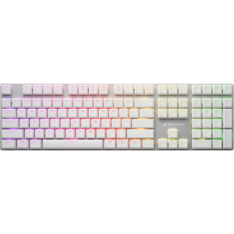Sharkoon purewriter rgb mekanisk gaming-tastatur (hvid, us-layout (qwerty), kailh choc lavprofil blå, 100 %, rgb-lysdioder)