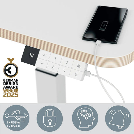 Leitz ergo sidde-stå skrivebord elektrisk - justerbar i højden - lille skrivebord - med memory funktion - 80 x 60 cm - hvid