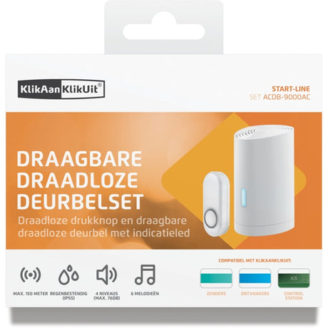 Klikaanklikuit acdb-9000ac - trådløs dørklokke - batteridrevet modtager - hvid