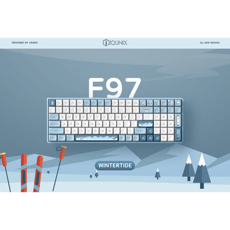 Iqunix F97 Wintertide Wireless Mechanical Keyboard (lyseblåt, amerikansk layout (QWERTY), Cherry MX lydløs rød, 96 %, RGB LED'er, hot-swappable, PBT, 2,4GHz | Bluetooth 5.1 | USB-C)