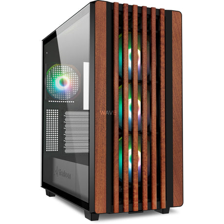 Sharkoon rebel c70g rgb midi tårnhus (sort træfarve | 2x usb-a | 1x usb-c | rgb | hærdet glas)
