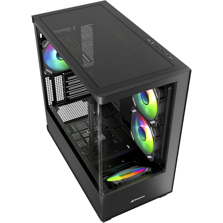 Sharkoon elite shark cm100 midi tårnhus (sort | 2x USB-A | 1x USB-C | RGB | hærdet glas)