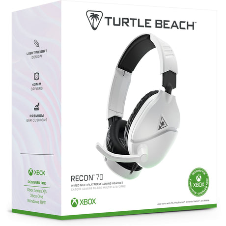 Turtle beach ear force recon 70x hvid (2024) over-ear gaming headset (hvid, xbox series x|s, xbox one, ps4, ps5, switch, pc, mobil)