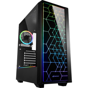 Sharkoon rgb lit 100 midi tårnhus (sort | 3x usb-a | rgb | vindue)
