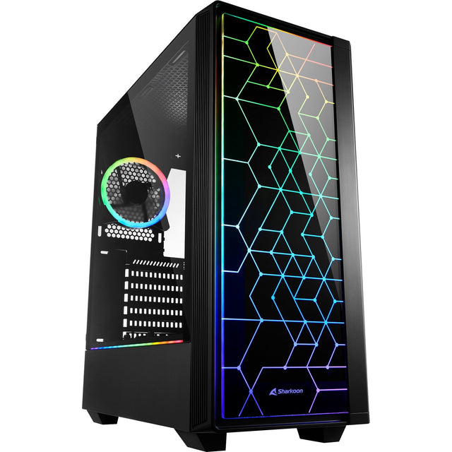 Sharkoon rgb lit 100 midi tårnhus (sort | 3x usb-a | rgb | vindue)