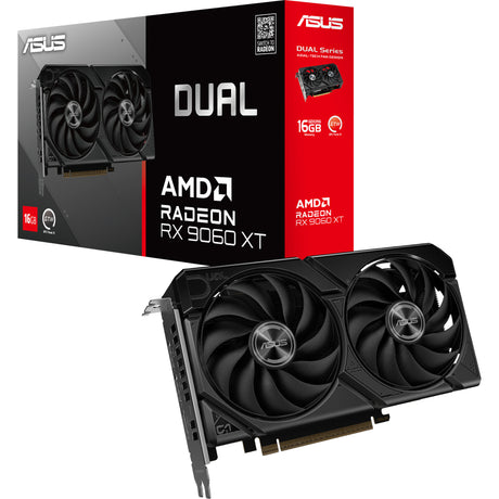 Asus dual radeon rx 9060 xt 16GB grafikkort (sort, 2x skærmport, 1x HDMI)