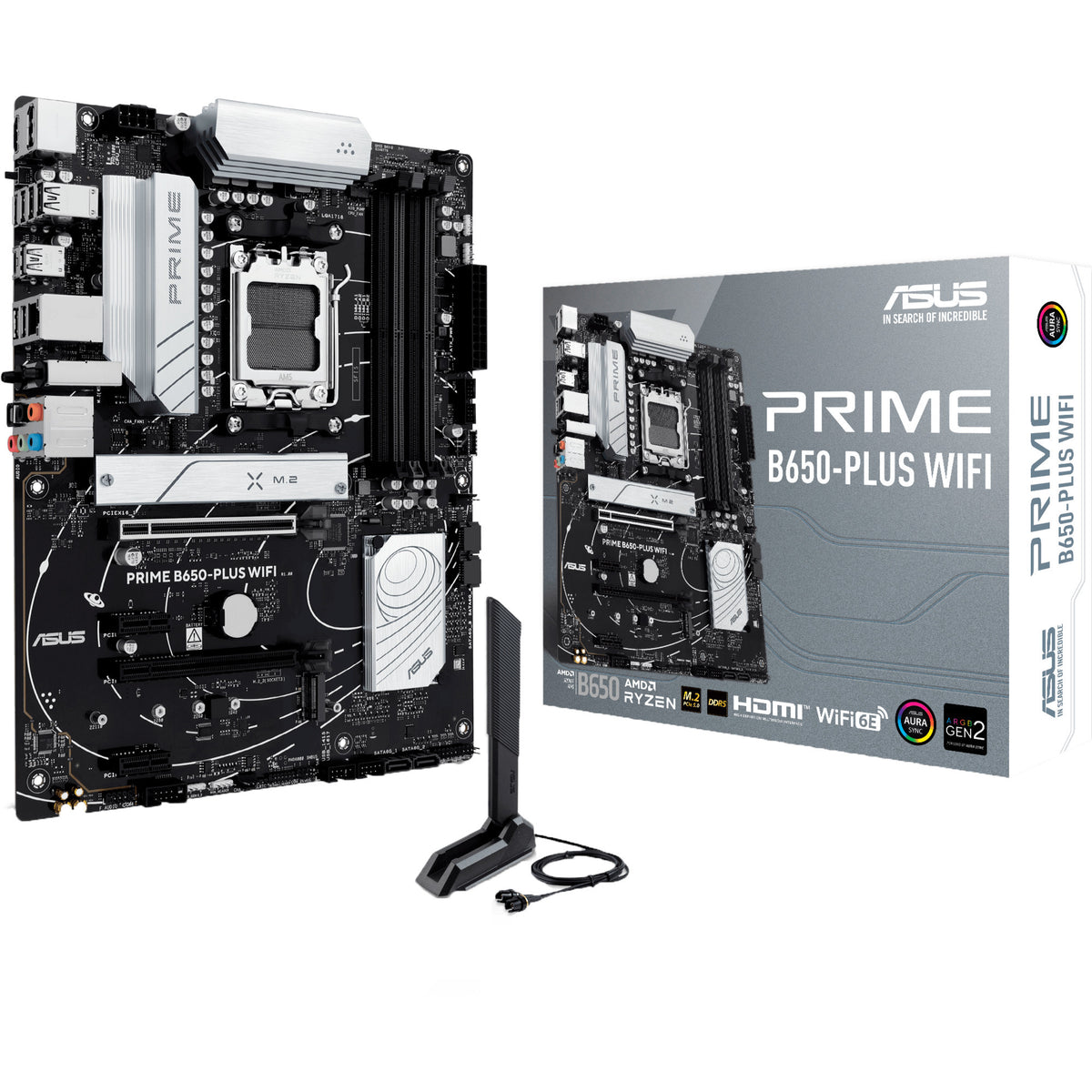 Asus Prime B650-Plus WiFi Socket AM5 bundkort (sort sølv, RAID, 2,5 GB-LAN, WiFi 6e, BT 5.3, lyd, ATX)