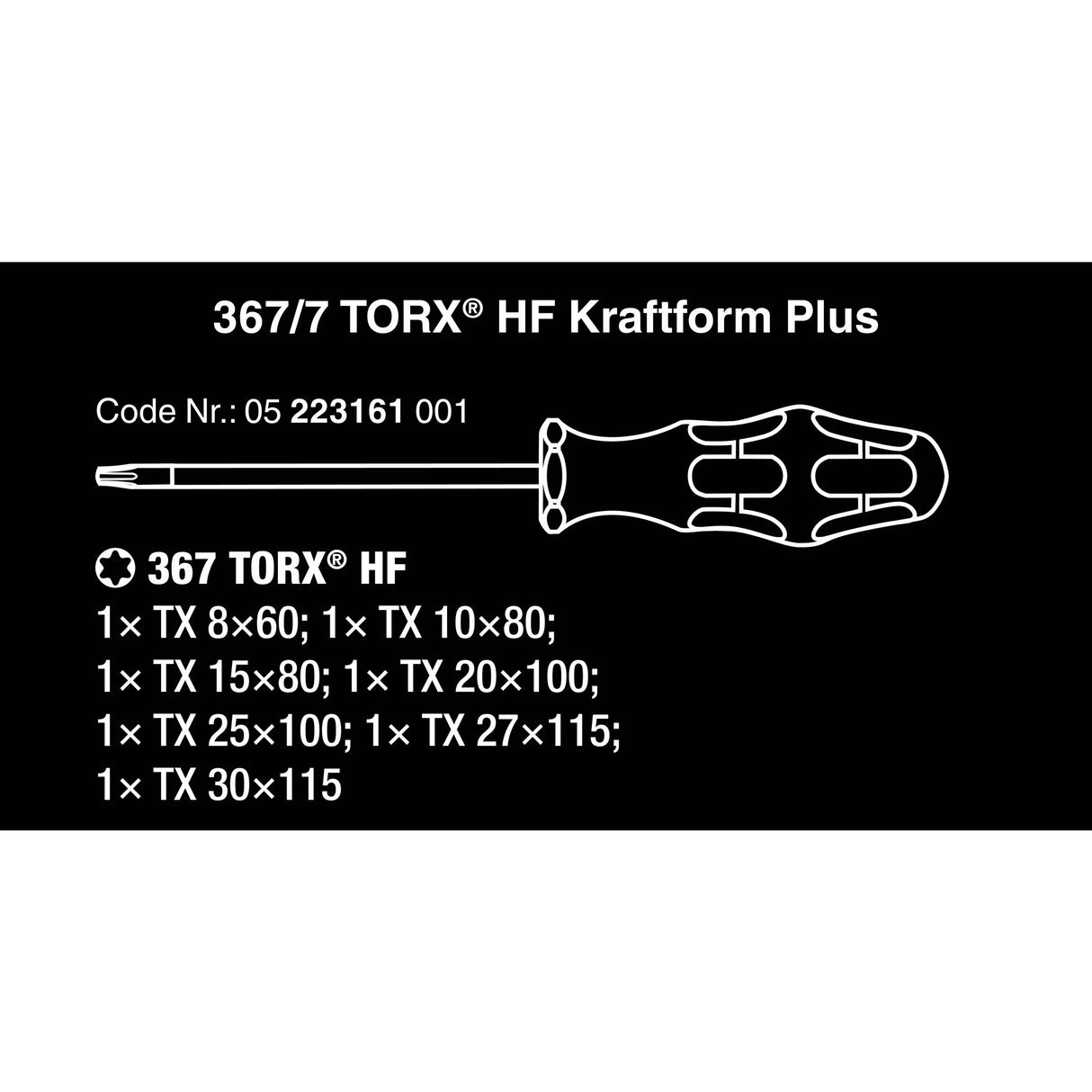 Wera 367 7 Torx HF skruetrækkersæt Kraftform Plus + stativ (sort grøn, 7-delt)
