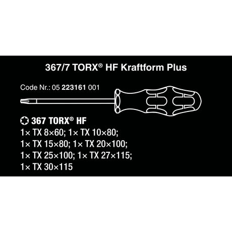 Wera 367 7 Torx HF skruetrækkersæt Kraftform Plus + stativ (sort grøn, 7-delt)