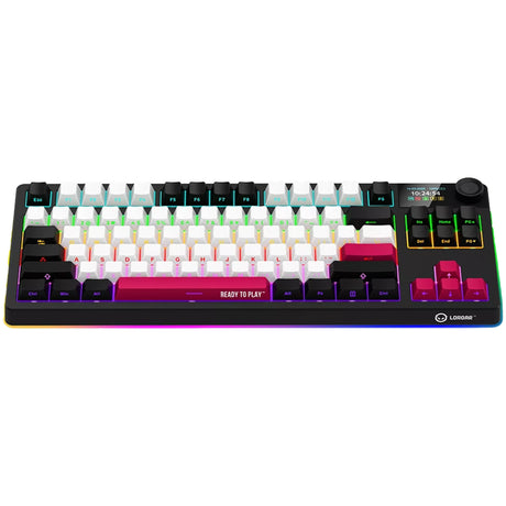 Lorgar kbp70tklw rgb mekanisk gaming-tastatur (sort, us-layout (qwerty), logar giftig lilla, 80% (tkl), rgb, hot-swappable, pbt double-shot, bluetooth | 2,4ghz | usb)