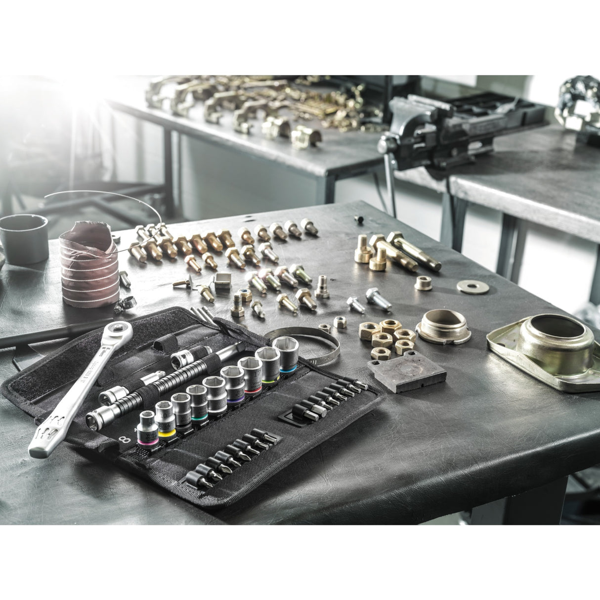 Wera 8100 sc 7 zyklop metal skraldesæt med gennemskydningsfirkant 1 2 drivværktøjssæt (28 stk.)