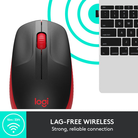 Logitech m190 trådløs mus i fuld størrelse (rød, 1000 dpi)