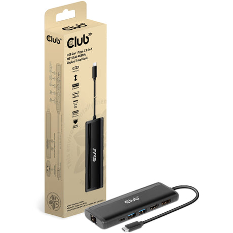 Club 3D USB Gen 1 Type-C 8-i-1 MST Dual 4K60Hz Display Travel Dock Dockingstation (sort)