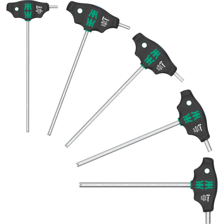 Wera 454 5 hf shk sæt 1 skruetrækker sæt T-greb skruetrækker hex-plus med holdefunktion (sort grøn, 5 stk.)