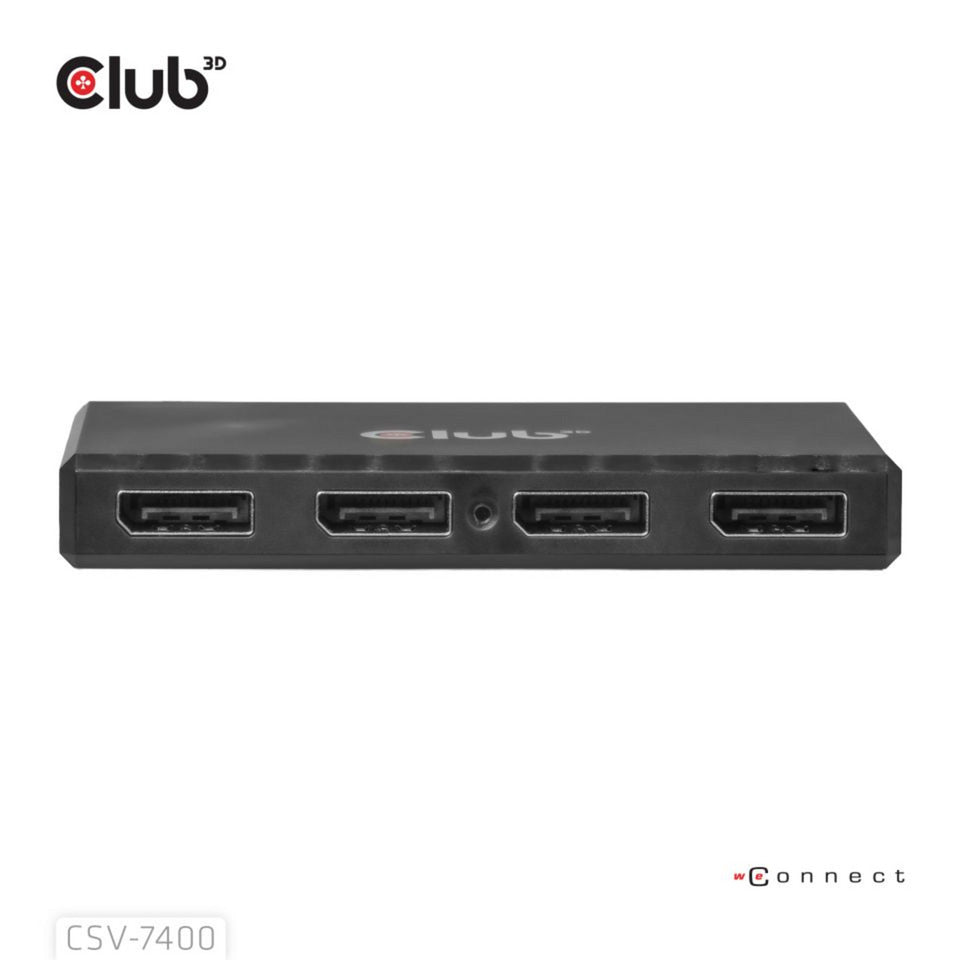 Club 3d displayport quad monitor hub mst 4x 4k30hz displayport splitter (zwart)