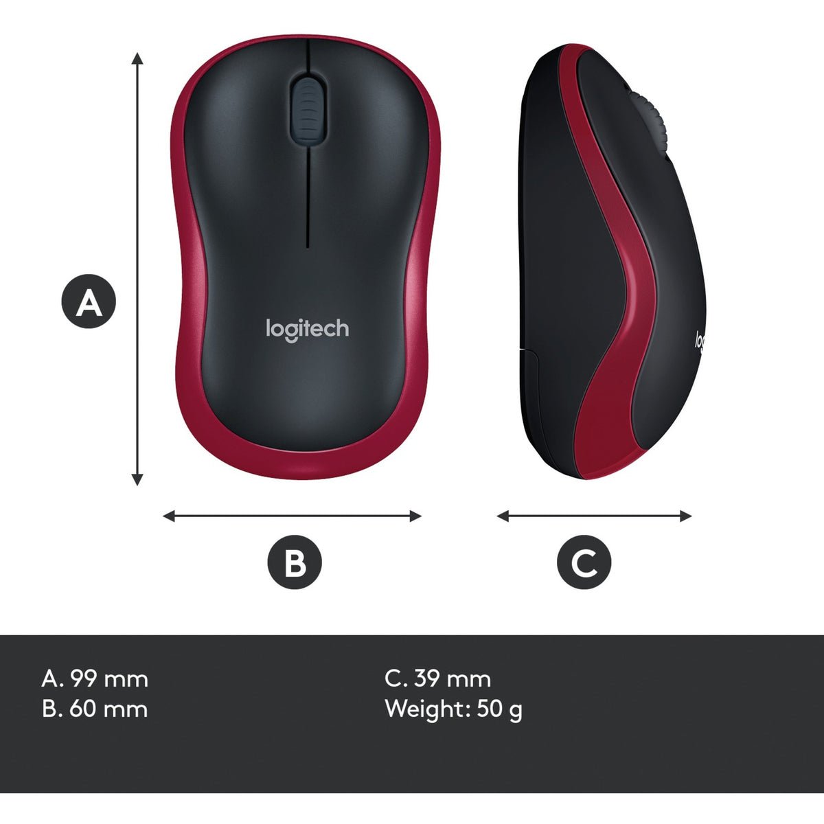 Logitech trådløs mus m185 (rød, detail)