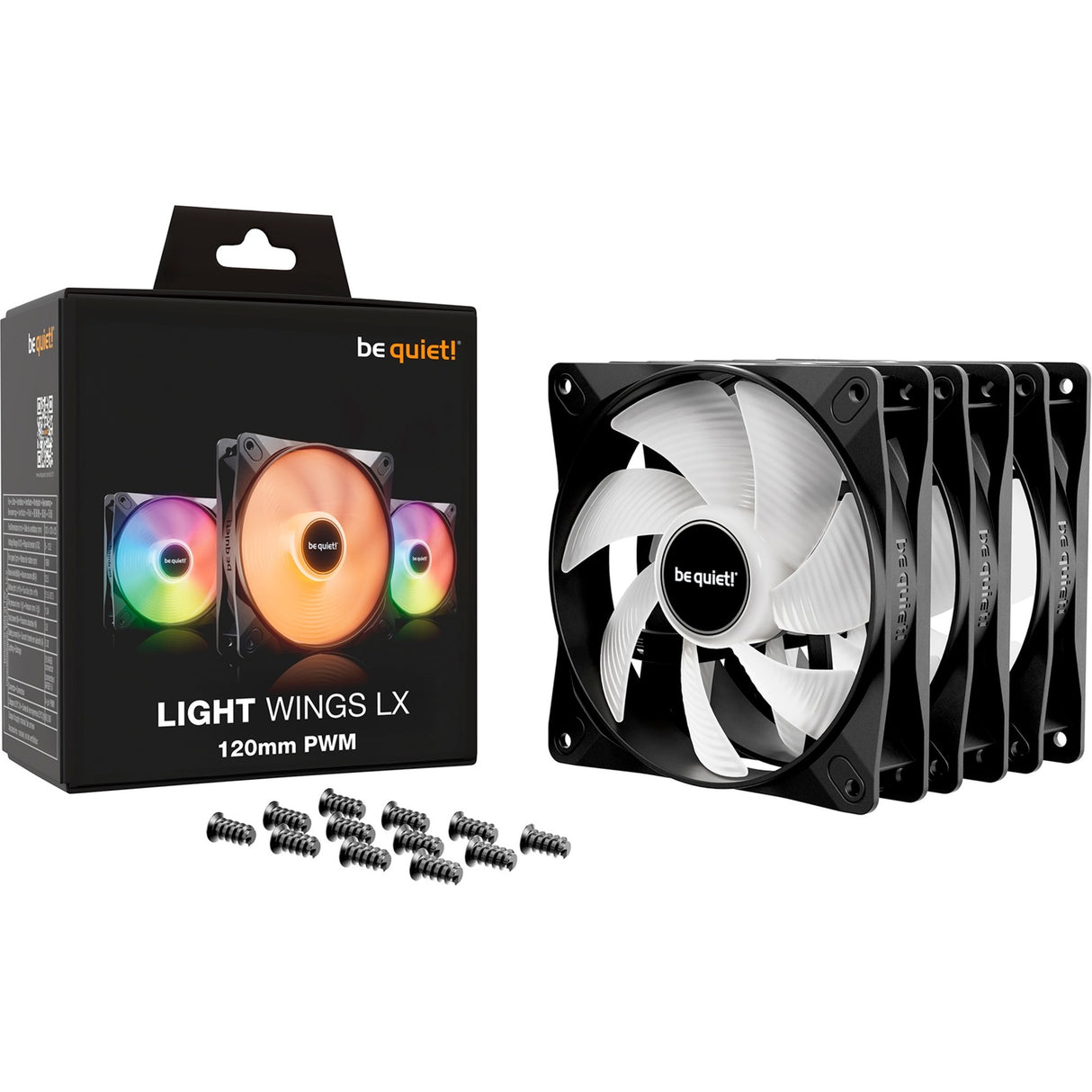 Vær stille! light wings lx pwm rgb kabinet blæsere (sort, 3 stk, 120 x 120 x 25 mm)