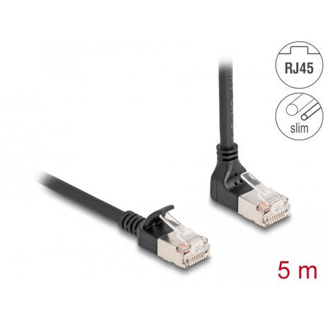 Delock rj45 netværkskabel cat.6a s ftp slim 90° opadvinklet lige 5 m kabel (sort)