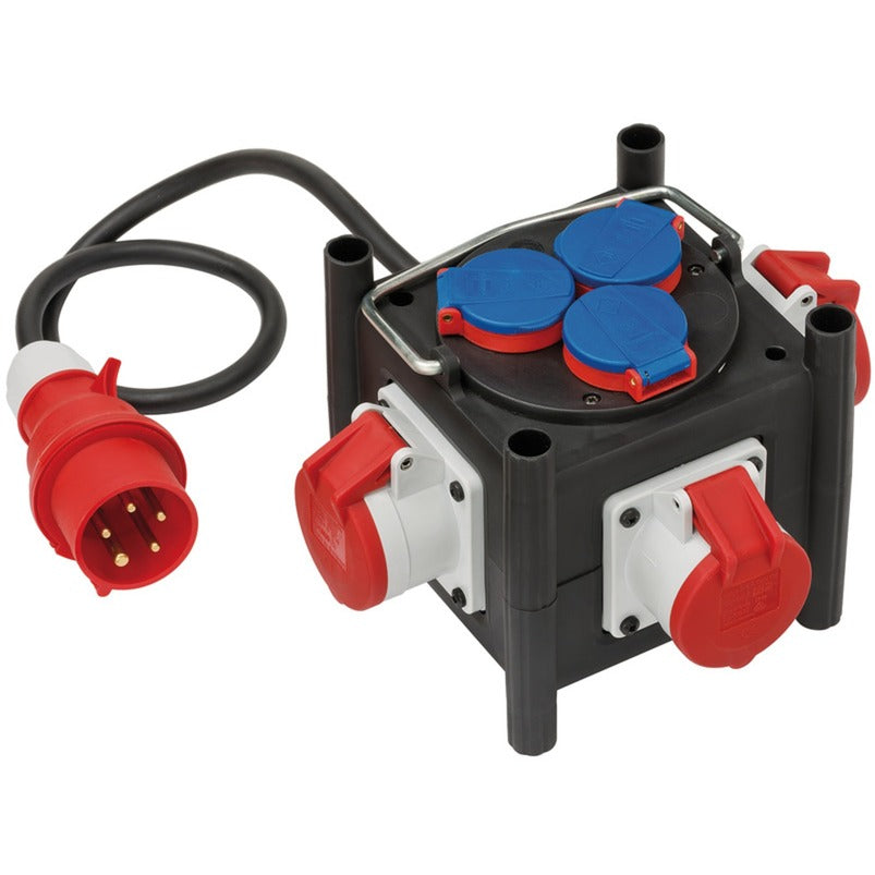 Brennerstuhl kompakt gummi strømfordeler bsv 3 ls e 16 2 ip44 1 meter stikkontakt (sort, 3x jordet, 3x cee)