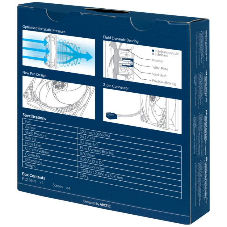 Arctic p12 silent case ventilator (sort, 120 x 120 x 25 mm)